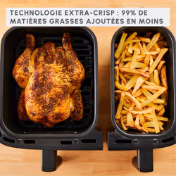Moulinex Dual Easy Fry EZ905B20 friteuse Double 8,3 L Autonome 2450 W Friteuse d’air chaud Charbon, Gris
