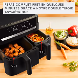 Moulinex Dual Easy Fry EZ901N20 friteuse Double 8,3 L Autonome 2450 W Friteuse d’air chaud Noir