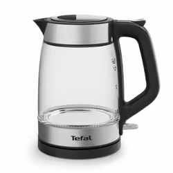 Tefal Glass Kettle KI605830, 1,7 L, 2200 W, Noir, Argent, Transparent, Verre, Indicateur de niveau d'eau, Filtrage