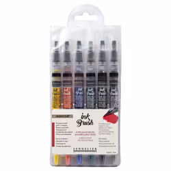 6 pinceaux encre aquarellable - Couleurs irisées - Ink brush