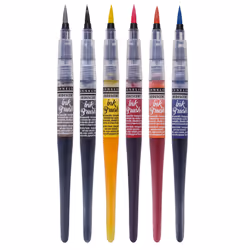 6 pinceaux encre aquarellable - Couleurs irisées - Ink brush