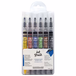 6 pinceaux encre aquarellable - Couleurs basiques - Ink brush