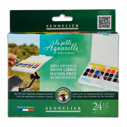Peinture aquarelle - Fine - Boîte 24 demi-godets - Sennelier - La petite aquarelle - Mains libres