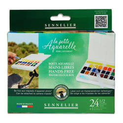 Peinture aquarelle - Fine - Boîte 24 demi-godets - Sennelier - La petite aquarelle - Mains libres