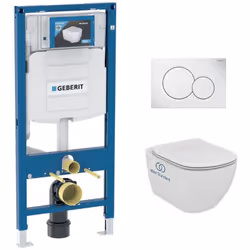 Caractéristiques du Pack WC Geberit Duofix + Cuvette Ideal Standard Tesi Aquablade + Plaque de commande Sigma01 Blanche (GEBA ...