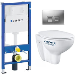 Pack Bati-support Geberit UP100 + plaque Delta50 + cuvette Grohe Bau Ceramic sans bride + abattant softclose (BauGeb2)