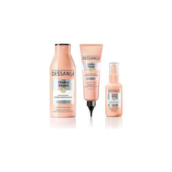 Dessange Hydra Brush Rituel Shampooing Hydra-disciplinant+ Lait de Brushing Thermo-Protecteur + Sérum de finition Cheveux Exposé