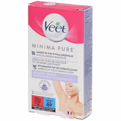 Veet Minima Pure Épilation Aisselles Hypoallergénique 16 bandes de cire froide