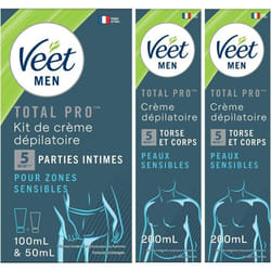 Veet Men - Kit Epilation Partie Intime - Crème Dépilatoire 100 ml & Baume Soin 50 ml - 2 Crèmes Dépilatoires Peaux Sensibles 200 ml