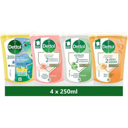DETTOL - 4 Recharges No-Touch Savon Liquide Mains 250 ml Action Nettoyante Miel & VanilleBeurre de KaritéCitronAloe Vera &