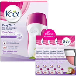 Veet - EasyWax Roll-On - Lot de 1 Appareil Roll-on - 4 recharges Bras & Jambes 50ml
