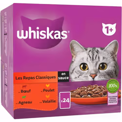 WHISKAS Repas pour Chat - 48 Sachets Fraîcheur (Lot de 2 Packs 24x85g) - Pâtée pour Chat Adulte en Sauce