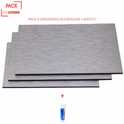 Crédences - Lot de 3 - Réversible - en aluminium brossé 100 x 50 x 0.3cm + mastic - Coloris - Aluminum brossé, Epaisseur - 3 ...