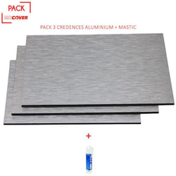 Crédences - Lot de 3 - Réversible - en aluminium brossé 100 x 50 x 0.3cm + mastic - Coloris - Aluminum brossé, Epaisseur - 3 mm, Largeur - 50 cm,