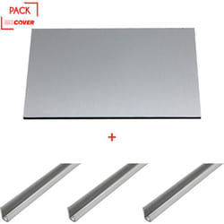 Mccover - Crédence - réversible - en aluminium brossé / aluminium brut 200 x 100 x 0.3 cm + 3 profils de finition en u - Coloris - Aluminum brossé,