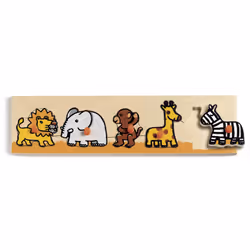 DJECO Puzzle Bois Animaux Savane 30X8 cm, 1 an(s), Bois, Plastique, Multicolore