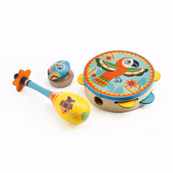 DJECO Set of 3 instruments: Tambourine, maracas, castanet - 32,5 x 185 x 6 cm, 3 an(s), Bois