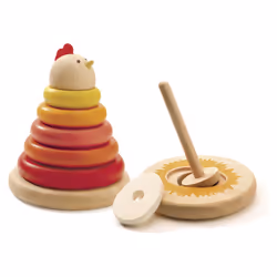 DJECO Cachempil Maman Poule Bois, 1,5 an(s), Bois, Rouge, Blanc, Jaune, Orange