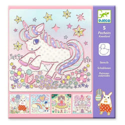 Pochoirs - Djeco - Kawaïland - 5 pochoirs - Pour enfants à partir de 4 ans - Dimensions 22x23 cm