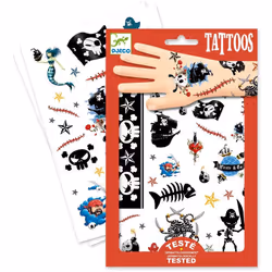 DJECO Tatouages - Pirates, Multicolore, Garçon, 3 an(s), Notice d'utilisation : découpez le tatouage choisi, enlever le film, ...