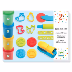 DJECO 4 Pots + 21 Outils Pâte à Modeler