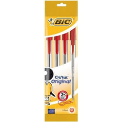 Stylos à bille Cristal® Original - BIC - Lot de 4 - Encre rouge - Pointe moyenne - Corps transparent