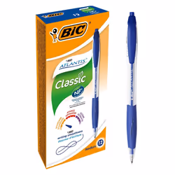 BIC Atlantis Classic, Clip, Stylo à bille rétractable par rotation, Bleu, 12 pièce(s), Moyen