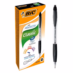 BIC Atlantis Classic, Clip, Stylo à bille rétractable par rotation, Noir, 12 pièce(s), Moyen