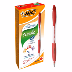 BIC Atlantis Classic, Clip, Stylo à bille rétractable par rotation, Rouge, 12 pièce(s), Moyen