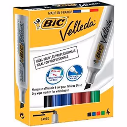 BIC Velleda 1781, 4 pièce(s), Noir, Bleu, Vert, Rouge, Pointe biseautée, Multicolore, Métal, Rectangle