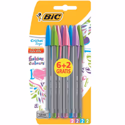 BIC Cristal Fashion 2+1, Clip, Stylo à bille, Bleu, Vert, Rose, Violet, 8 pièce(s)