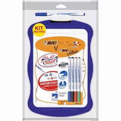BIC Velleda Ardoise Ecolier Double Face Effaçable à Sec (21x31 cm) avec 4 Feutres Effaçables à Sec et Effacette - Lot de 1