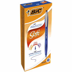 BIC Atlantis Soft, Clip, Stylo à bille rétractable avec clip, Rechargeable, Bleu, 12 pièce(s), Moyen