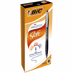 BIC Atlantis Soft, Clip, Stylo à bille rétractable avec clip, Rechargeable, Noir, 12 pièce(s), Moyen