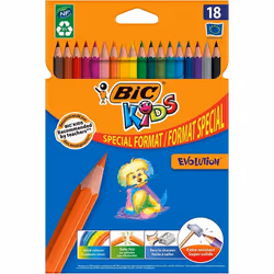 Crayons de couleur - BIC® - Kids Evolution® - 18 pièces - Corps hexagonal - Mine très solide