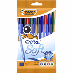 BIC Cristal Soft, Stylo à bille, Noir, Bleu, Vert, Rouge, 10 pièce(s), Moyen