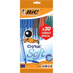 Stylos bille - BIC - Cristal Soft - Lot de 20 - 4 couleurs - Pointe moyenne - Non rechargeable