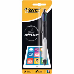 BIC 4 colours balpen en Stylus 2 in 1, verpakt op blister, Stylo à bille rétractable avec clip, Noir, Bleu, Vert, Rouge, 1 pi ...