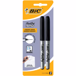 BIC Textile Marker Noir Bl2, 2 pièce(s), Noir, Noir, Argent, Argent, Plastique, Caoutchouc, 0,6 mm