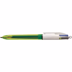 BIC 4Colours Fluo, Stylo à bille retractable avec clip, Vert, Blanc, Noir, Bleu, Rouge, Jaune, Plastique, 1,6 mm, 0,42 mm
