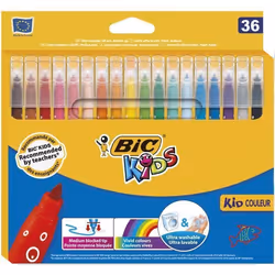 BIC Kids Kid Couleur Feutres de Coloriage à Pointe Moyenne - Couleurs Assorties Etui Carton de 36
