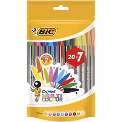 BIC Stylo Bille Cristal 20+7, Clip, Stylo à bille, Noir, Bleu, Vert, Orange, Rose, Violet, Rouge, Jaune, 27 pièce(s), Bold