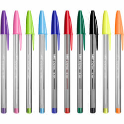 BIC Cristal Noir, Bleu, Vert, Bleu clair, Vert clair, Orange, Rose, Violet, Rouge, Turquoise Stylo à bille 10 pièce(s)
