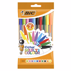 BIC Cristal Noir, Bleu, Vert, Bleu clair, Vert clair, Orange, Rose, Violet, Rouge, Turquoise Stylo à bille 10 pièce(s)