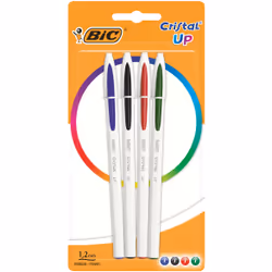 BIC Cristal Up x4, Clip, Stylo à bille rétractable avec clip, Multicolore, 4 pièce(s)