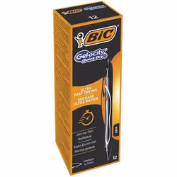 BIC Gel-ocity Quick Dry, Clip, Stylo à bille rétractable avec clip, Rechargeable, Noir, 12 pièce(s), Moyen