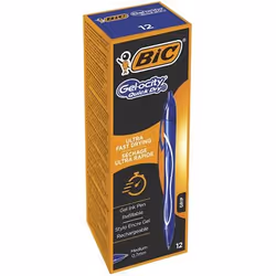 BIC Gel-ocity Quick Dry, Clip, Stylo à bille rétractable avec clip, Rechargeable, Bleu, 12 pièce(s), Moyen