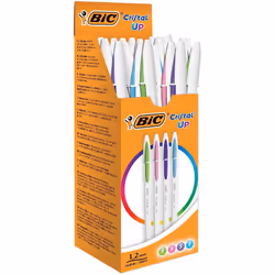 BIC Cristal Up, Clip, Stylo à bille rétractable avec clip, Bleu, Vert, Rose, Violet, 20 pièce(s), Moyen