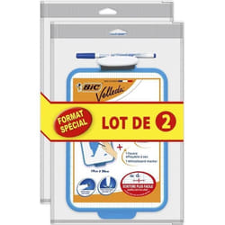 BIC Velleda Ardoise Ecolier Double Face Effaçable à Sec (19x26 cm) avec Feutre Bleu Effaçable à Sec et Effacettes