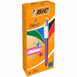 BIC 4 Colours Shine, Stylo à bille multifonctions, Multicolore, 12 pièce(s), Moyen